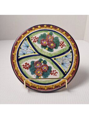HANDCRAFTED MEXICAN TALAVERA POTTERY PLATE 7" FLORAL FRUIT ARTE CRUZ PUEBLA MEX